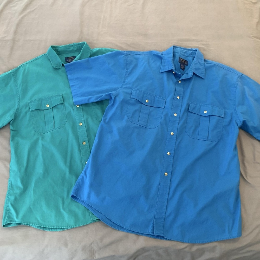 Cambridge Classics Shirt Lot 2 Mens Large Blue Denim Short Sleeve Button Front